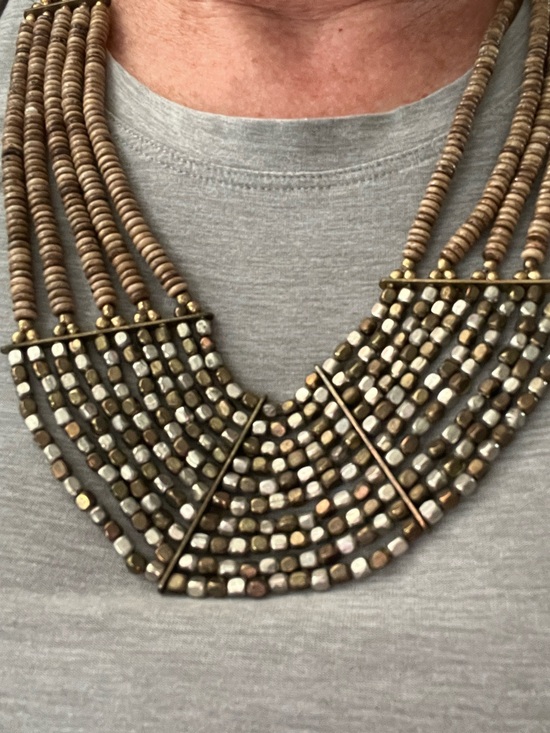 Jewelry - Multi-Strand Hematite Beaded Statement Necklace - Gray and Gold Tones